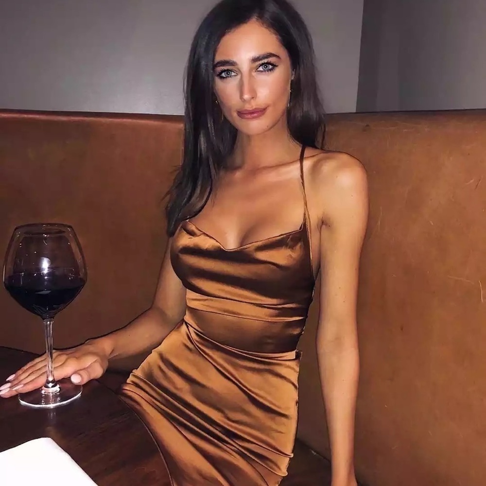 neon satin lace up summer women bodycon long midi dress sleeveless backless - Picture 2 of 4